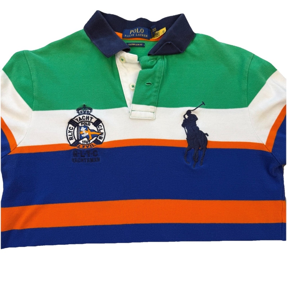 Polo Ralph Lauren Yacht Club Classic Fit Shirt Large 3 Color Stripe Big‎ Pony S